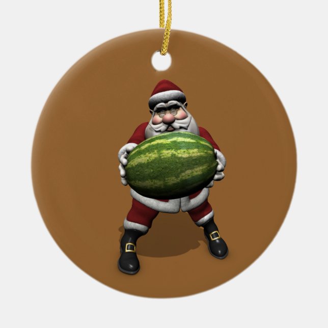 Ornamento De Cerâmica Santa Claus With Huge Watermelon (Frente)