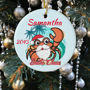 Ornamento De Cerâmica Santa Claws Caranguejo Crustáceo Natal Personaliza