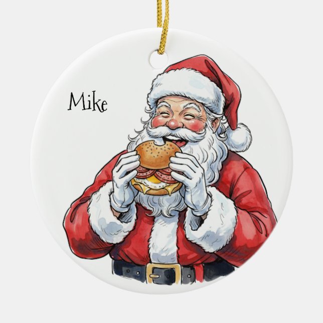 Ornamento De Cerâmica Santa eating Pork Roll Ceramic Ornament (Frente)