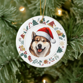 Ornamento De Cerâmica Santa Hat Akita Dog Christmas Images Wreath