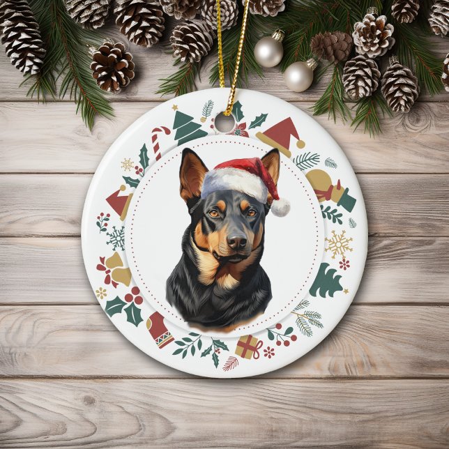 Ornamento De Cerâmica Santa Hat, australiana Kelpie Dog, Fera de Natal (Criador carregado)
