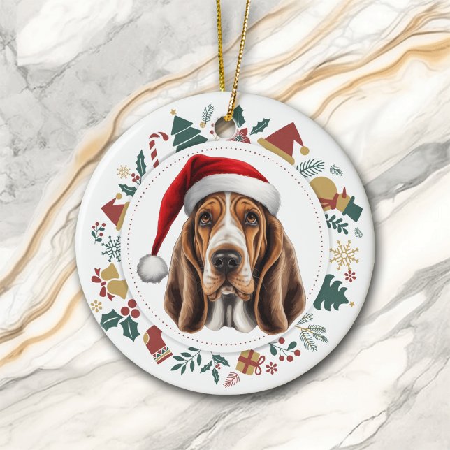 Ornamento De Cerâmica Santa Hat Basset Hound Dog Fúria Fúria (Criador carregado)