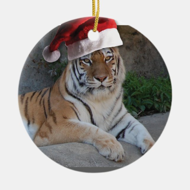 Ornamento De Cerâmica Santa Hat Bengal Tiger (Frente)