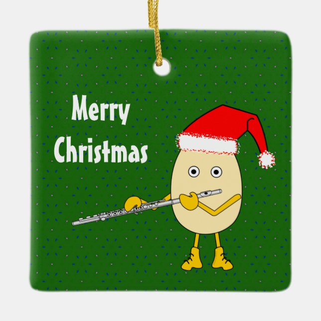 Ornamento De Cerâmica Santa Hat Flute Egghead (Frente)