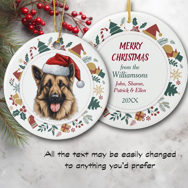 Ornamento De Cerâmica Santa Hat German shepherd Imagens de Natal Fúria (Criador carregado)