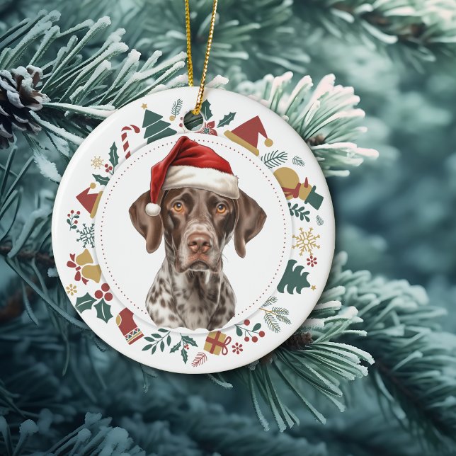 Ornamento De Cerâmica Santa Hat German Shorthired Pointer Wreath (Criador carregado)