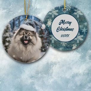 Ornamento De Cerâmica Santa Hat Keeshond Snowflake Natal