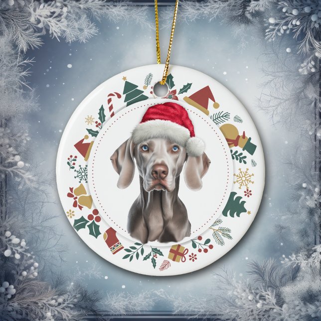 Ornamento De Cerâmica Santa Hat Weimaraner Imagens de Natal Wreath (Criador carregado)