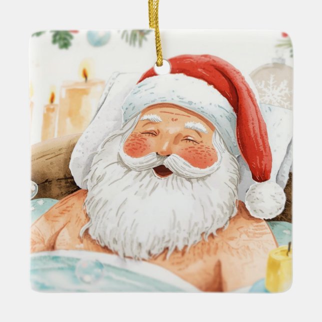 Ornamento De Cerâmica Santa in the Bathtub Spa Christmas themed (Frente)