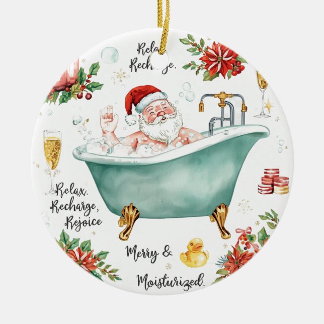 Ornamento De Cerâmica Santa in the Bathtub Spa Christmas themed (Frente)