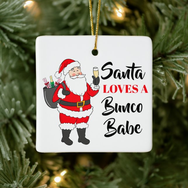 Ornamento De Cerâmica Santa Loves A Bunco Babe Funny Wine Custom (Árvore)
