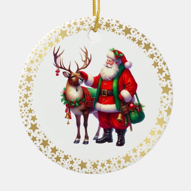 Ornamento De Cerâmica Santa Reindeer Christmas Ceramic Ornament (Frente)