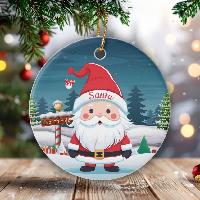 Ornamento De Cerâmica Santa, St Nicholas Kris Kringle Father Xmas 🎄🎅🏼 (Personalizable Santa Claus Christmas Berry Red Ornament Customizable Text  Holiday Decoration 🎄🎅🏼)