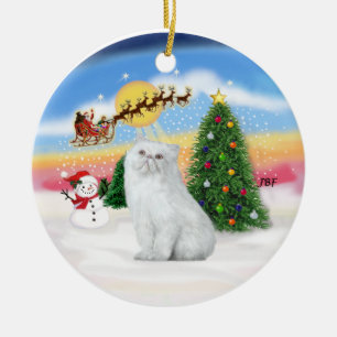 Ornamento De Cerâmica Santas Desaparece - Gato Persa Branco