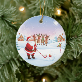 Ornamento De Cerâmica Santa's North Pole Holiday Golfing Fun 