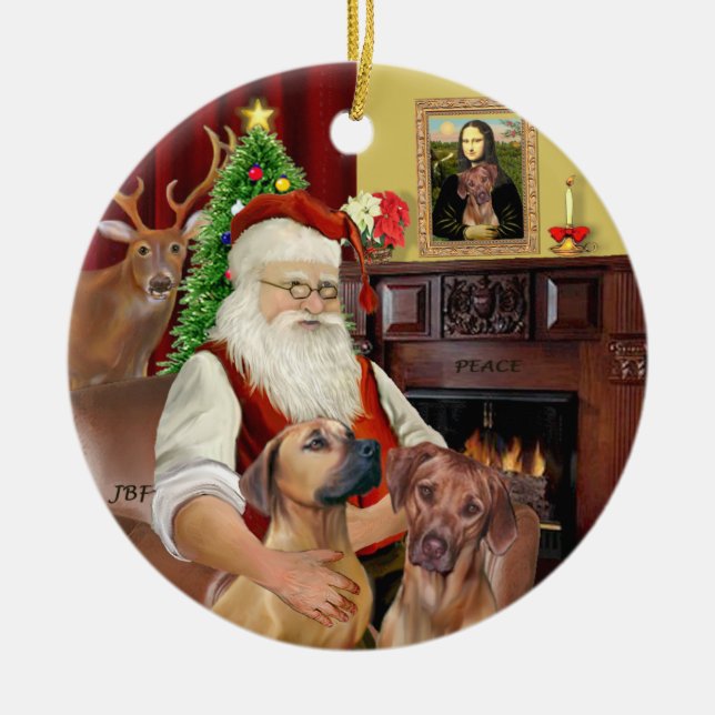 Ornamento De Cerâmica Santas Ridgebacks Ridgebacks (DOIS) (Frente)