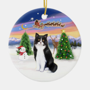 Ornamento De Cerâmica Santas Tire - Black and White cat (ASH)