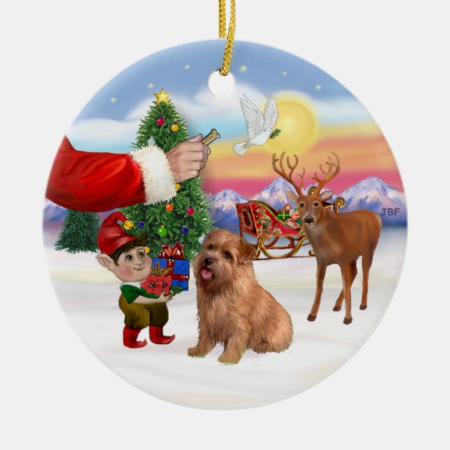 Ornamento De Cerâmica Santas Treat para seu Norfolk Terrier (Frente)