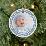Ornamento De Cerâmica Santo Batismo Simples Foto Personalizada Moderna<br><div class="desc">Este design simples e moderno é composto por tipografia de serifa e adiciona uma foto personalizada.</div>