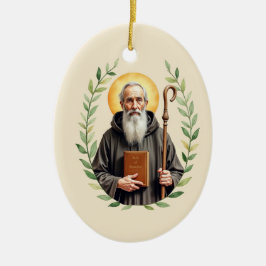 Ornamento De Cerâmica Santo Bento de Núrsia Paz e Bênçãos de Deus