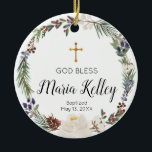 Ornamento De Cerâmica Santo Branco Floral Personalizado Menina Batismo<br><div class="desc">Ornamento do batismo de menina personalizada,  Floral Branca Sagrada,  Ornamento do batismo de menina personalizada</div>