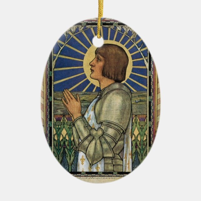 Ornamento De Cerâmica Santo Joan of Arc StainGlass Image (Frente)