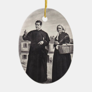 Ornamento De Cerâmica Santo João Bosco com a Mãe
