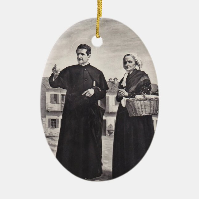 Ornamento De Cerâmica Santo João Bosco com a Mãe (Frente)