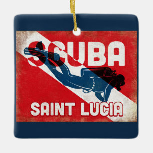 Ornamento De Cerâmica Santo Lúcia Scuba Diver - Retro Azul