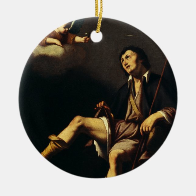 Ornamento De Cerâmica Santo Roch e o Anjo pela Cara François (Frente)