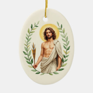Ornamento De Cerâmica Santo Sebastião Paz e Bênçãos de Deus Escritura
