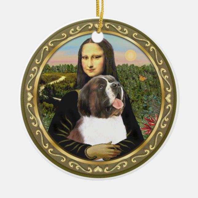 Ornamento De Cerâmica São Bernardo da Mona Lisa (Frente)