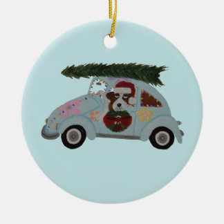 Ornamento De Cerâmica São Bernardo em carro hippie no Natal