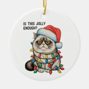 Ornamento De Cerâmica São Luzes de Natal do Gato Mal-Humorado Bastante A