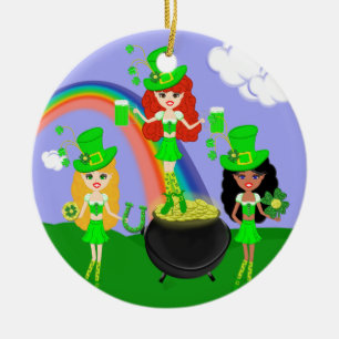 Ornamento De Cerâmica São Patrick's Day Girl Leprechauns