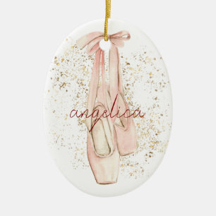 Ornamento De Cerâmica Sapatos de Bailarina Rosa Elegante com Brilho Dour