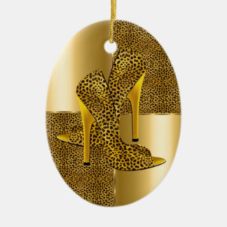 Ornamento De Cerâmica Sapatos de Salto Alto Elegantes Leopardo Dourado A