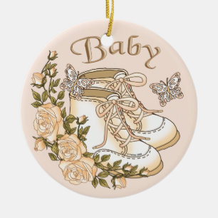 Ornamento De Cerâmica Sapatos do Primeiro Bebê Sepia