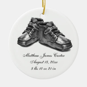 Ornamento De Cerâmica Sapatos Prata Bebê Nascimento Primeiro Natal Lembr