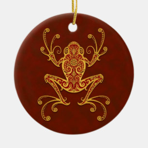 Ornamento De Cerâmica Sapo de árvore vermelho dourado intrincado