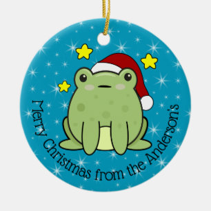 Ornamento De Cerâmica Sapo de Natal Feliz Personalizado 