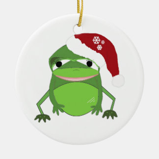 Ornamento De Cerâmica Sapo Engraçado com Chapéu de Papai Noel