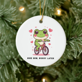 Ornamento De Cerâmica Sapo Fofo Andando de Bicicleta | Presente Divertid