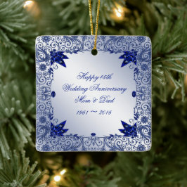 Ornamento De Cerâmica Sapphire 45ª Ornament Quadrado de Aniversário de C