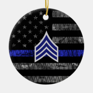 Ornamento De Cerâmica Sargento Stripes Thin Blue Line Sinalizador de Dis