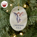 Ornamento De Cerâmica Satin Christmas Angel<br><div class="desc">Abraçar o espírito festivo do Natal com a nossa bela coleção de anjos de Natal personalizados. Cada ornamento possui um design de anjo de aquarela único, adicionando um toque de elegância às suas decorações de férias. Transforme sua árvore em uma vitrine de anjo de Natal com esses adornos requintados, cada...</div>