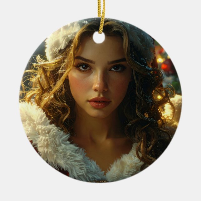 Ornamento De Cerâmica SATISFAÇÃO DA SEASON COM A Sra. Papais noeis (Frente)