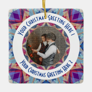 Ornamento De Cerâmica Saudação de Foto Azul da Estrela de Natal Personal