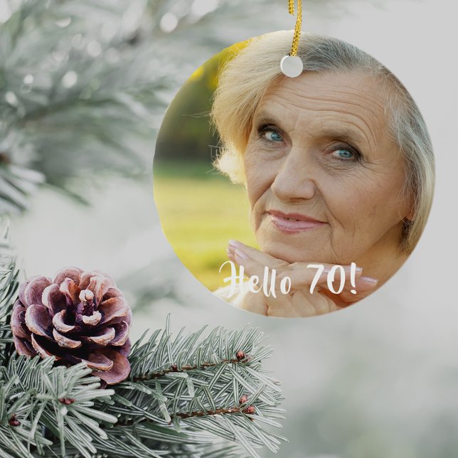 Ornamento De Cerâmica saudação de foto de 70 de aniversário 70 (Criador carregado)