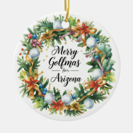 Ornamento De Cerâmica Saudação de Natal de Golfe do Arizona com Coroa de